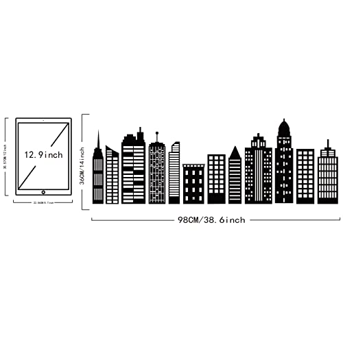 SUPERDANT Cityscape Wall Stickers City Buildings Silhouettes PVC Wall Art Decals Kids Room Vinyl Decor for Boy's Bedroom Livingroom Home Decoration School Dormitory Decals Party Decoration 38.6x14in