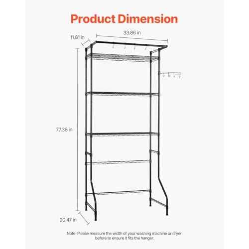 VEVOR Over The Washer and Dryer Storage Shelf, 3 Tier Laundry Room Drying Rack with Hanger Rod and Hooks, Adjustable Over Washer and Dryer Shelves, Laundry Room Shelf Storage Space Saver, Black