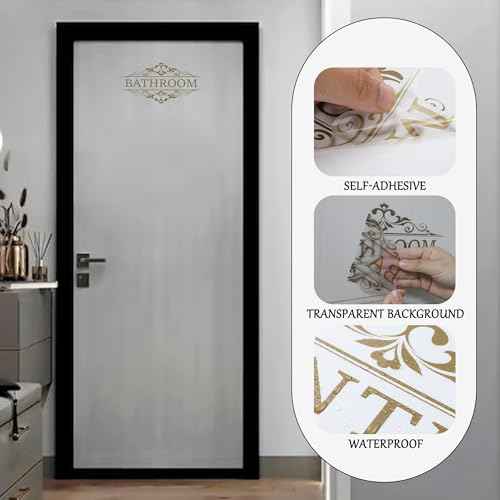 3 Pcs 10.94''x 5.51'' Pantry Laundry Bathroom Sign Door Stickers Decor for Home Coffee Restaurant Shop Store Transparent Waterproof Self-Adhesive Letter Sign Wall Decals (Gold-Style D)