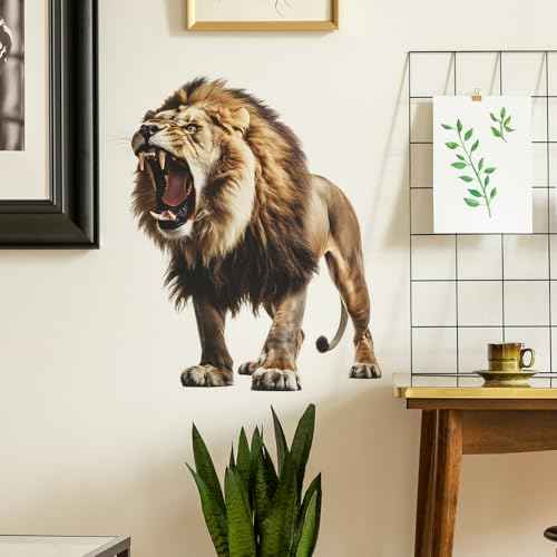 Large Fierce Lion Wall Decal Cool Cool Tropical Animal Wall Stickers 22" ¡¿ 25" Peel and Stick Lion Wall Art Sticker for Kids Room Playroom Classroom Nursery Decor