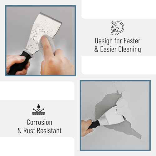 Bates- Bent Scraper, 3", Stainless Steel, Soft Grip & Heavy Duty, Hammer End, Drywall Spackle Knife, Metal Paint Scraper Tool for Wood, Putty Knife Scraper, Wall Scraper, Drywall Knife, Scrappers Tool