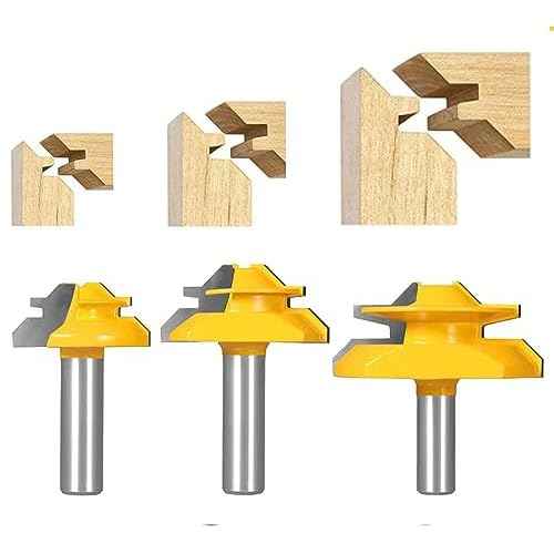45 Degree Lock Miter Router Bit 3-Piece Set, for 31/64", 3/4"£¬1"£¬Cutting Height, 1/2 Inch Shank.Woodworking Tools Joint Router Bits 3PCS 1/2 Shank)