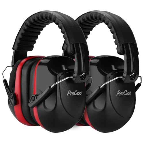ProCase Noise Reduction Ear Muffs, Sound Proof Ear Protection, NRR 28dB Noise Cancelling Headphones for Adults Kids Autism, Hearing Protection for Mowing -2 Packs, Red