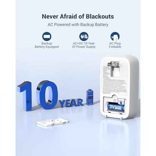 Ecoey Carbon Monoxide Detectors Plug-in with Advanced Electrochemical Sensor 10 Year Carbon Monoxide Detector Foldable Plug with Battery Backup CO Detector for Home and Kitchen FJ146A, 1 Pack
