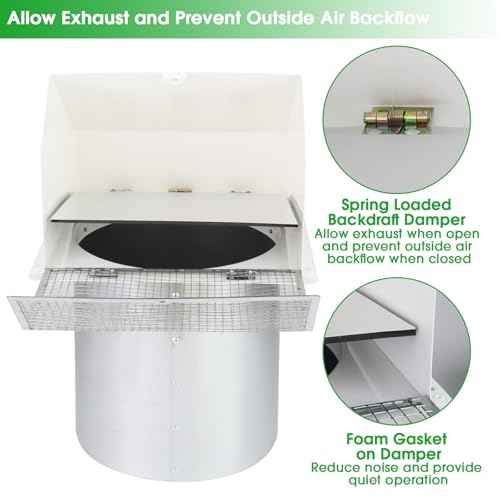4 Inch Dryer Vent Cover Outside Hooded Wall Vent with Screen and Damper, Exhaust Vent Wall Mount Exterior Wall Vents Cover Cap for Dryer Ventilation&Outdoor Air Exhaust,Galvanized Steel,White