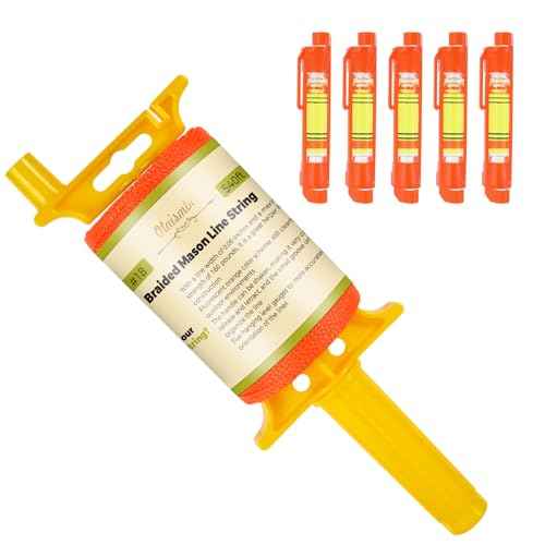 Mason String Line with Handle #18, 540 Feet Braided Nylon Twine, Fluorescent Orange Construction String Line Reel with 5 Built-in Levels for Outdoor Projects, DIY and Gardening