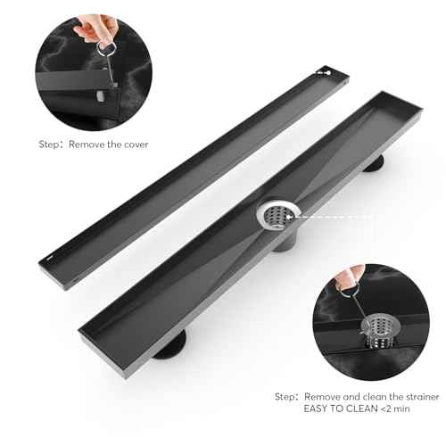 30-Inch Linear Shower Drain with Tile Insert Matte Black Cover, Rectangle Floor Drain Brushed 304 Stainless Steel Including Hair Strainer