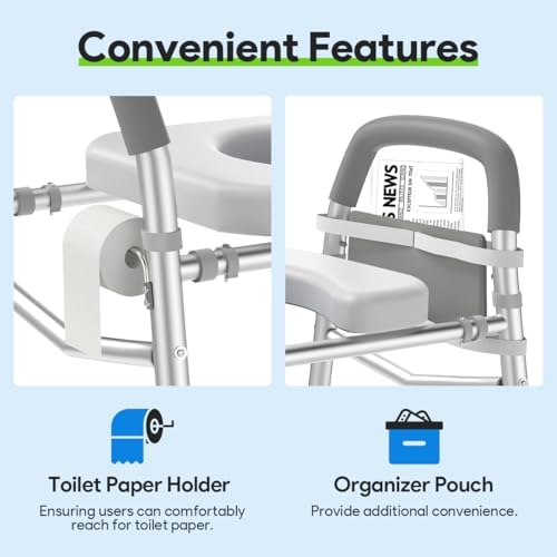 Delog Raised Toilet Seat with Handles, Heavy Duty 400lb Medical Safety Frame, Bathroom Assist Toilet Seat Raiser for Seniors