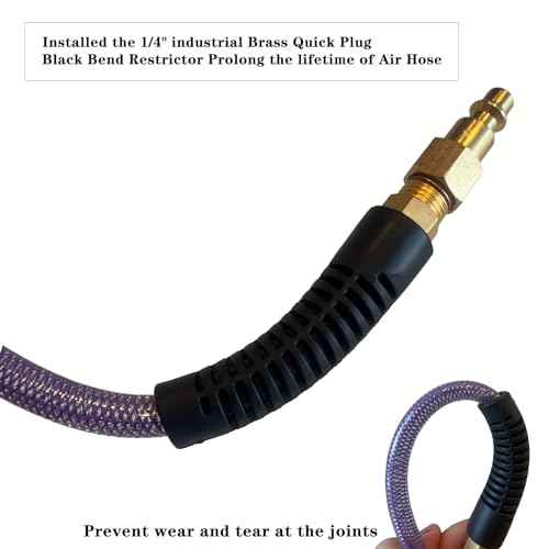 Air Hose 1/4 in x 100 ft, Polyurethane(PU), Reinforced Air Compressor Hose, Lightweight, Kink Resistant with 1/4¡± Industrial High Flow Quick Coupler and Plug, Bend Restrictors,300 PSI (100FT, Purple)
