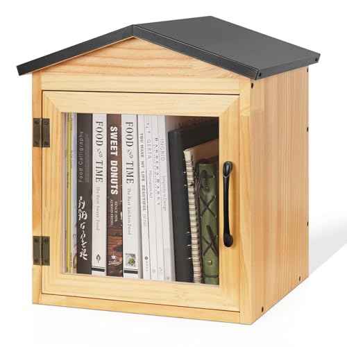 Outdoor Library Outdoor Book Box Storage Small Wooden Cabinet Little Literature Box for Neighborhoods Community and Schools Sharing Books, Flyers, Newspapers, Food and Art (B)