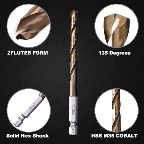 1/4 Hex Shank Cobalt Drill Bit Set 16Pcs 1/16"-1/4", M35 HSS Impact Driver Drill Bits for Metal and Hardened Steel, with Indexed Storage Case