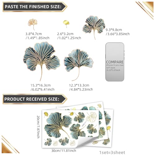 11.8 x 7.9 Inch Ginkgo Leaf Wall Decals Spring Themed Wall Stickers Ginkgo Leaf Foil Stamping Stickers Peel and Stick Modern Art Wall Sticker DIY Mural Decor for Home Living Room Bedroom Office