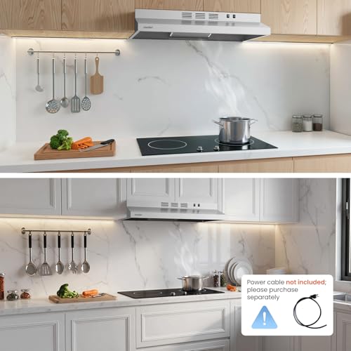 COMFEE' CVU30W2AST Range Hood 30 Inch Ducted Ductless Vent Hood Durable Stainless Steel Kitchen Hood for Under Cabinet with 2 Reusable Filter, 200 CFM, 2 Speed Exhaust Fan Silver