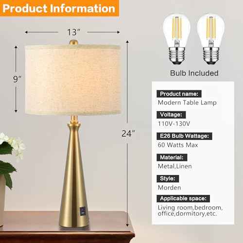 Lamp for Bedroom Set of 2 Lamps for Night Stand Modern Bedside Lamps Living Room End Table Lamps Gold