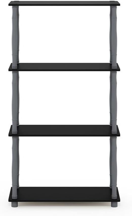 Furinno Turn-N-Tube 4-Tier Multipurpose Shelf Display Rack, Classic Tubes, Black/Grey