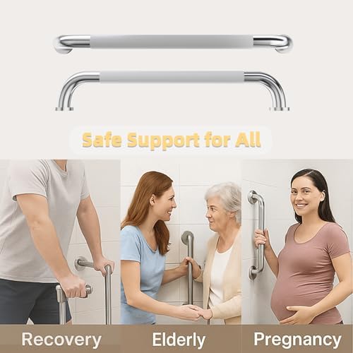 24 Inch Shower Grab Bar, Bathroom Grab Bar Handle with Anti-Slip Knurled Grip, Stainless Steel Bath Balance Bar, Bath Safety Bar Support for Seniors Elderly, Shower Hand Rails Brushed Nickel -1 Pack