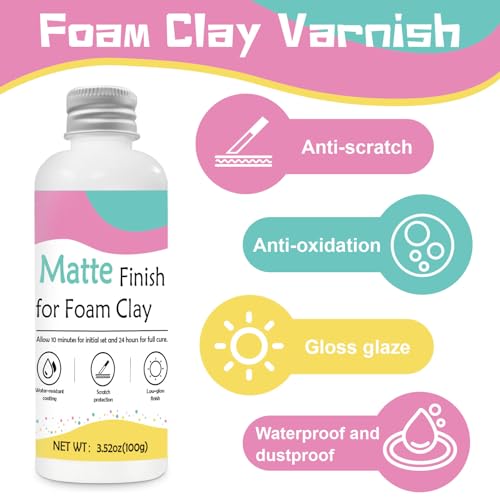 Foam Clay Varnish 100ml, Waterproof Matte Effect Foam Clay Air Dry Varnish, Prevent Cracking Oxidation Long-Term Protection