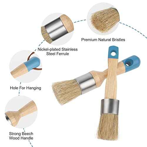 2 Pack Chalk Paint Brush, Chalk and Wax Paint Brush Chalk Paint Tool for Furniture Reusable Flat and Round Chalked Paint Brush for Folk Art Home D?cor Wood Projects Furniture Stencils