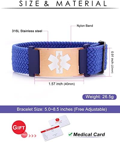 Personalized Sport Medical Alert Bracelets for Women Men - Custom Medical ID Bracelets with Free Engraving - Hook and Loop/Elastic/Stainless Steel/Silicone Watch Wristband Emergency Bracelet