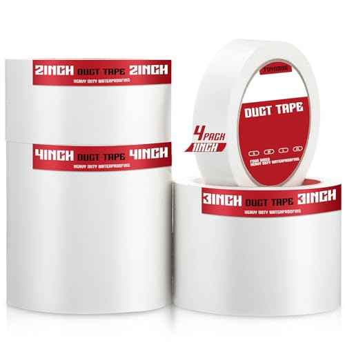 4 Pack Duct Tape White Heavy Duty 1inch 2inch 3inch 4inch*50ft Waterproof Outdoor Adhesive Tape Industrial Grade Duct Tape Strong Adhesive, No Residue for Home Improvement Indoor and Outdoor
