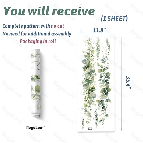 Green Leaves Vines Wall Decals Removable Plant Vinyl Stickers for Bedroom Living Room and Bathroom Botanical Decor Peel and Stick Wall Art