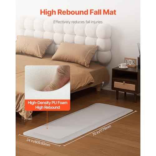 VEVOR Fall Mat for Elderly, 1-inch Thickened Fall Prevention Pad with Beveled Edge, Anti-Slip Bedside Safety Floor Mat for Seniors, Handicaps, Patients (24 x 70 inch)