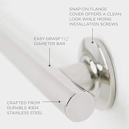 Seachrome 42-inch Coronado Designer Straight Bathroom Shower Grab Bar, Stainless Steel, Polished Chrome