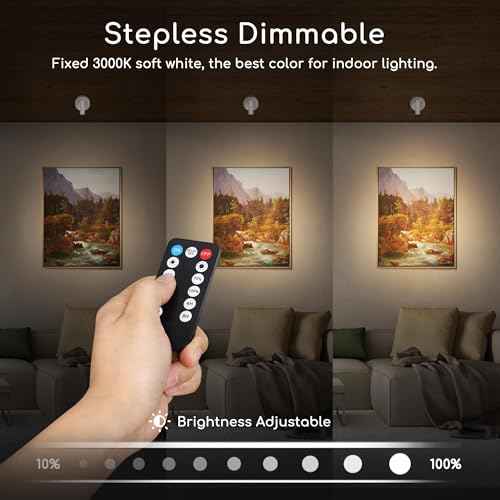 Wireless Spot Lights Indoor with Remote Rechargeable LED Uplighting Indoors Dimmable Warm White Picture Light Up Lights Indoor Battery Operated Spotlight for Plant Artwork Painting, 2 Pack