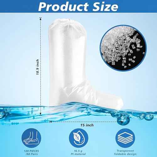 100 Pairs Disposable Shoe Covers for Rain, Clear Waterproof Boot Covers Non-slip Thick PE Plastic Shoe Boot Protectors Cover for Rain Outdoor Indoor Farm Travel Men Women, Tall 18.9 Inch