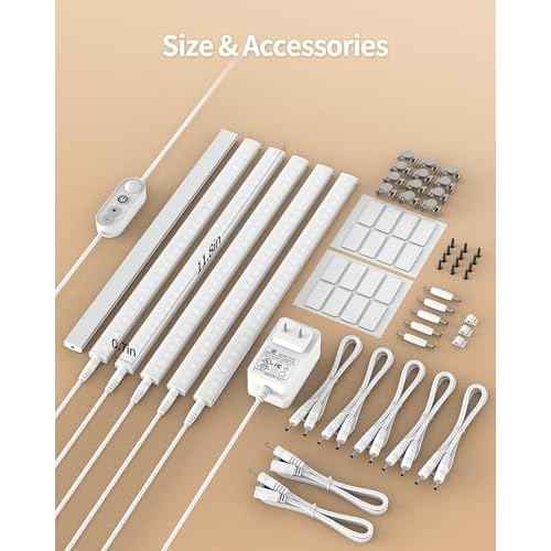 ASOKO Motion Sensor Dimmable Led Under Cabinet Lighting Plug in - 6 Pcs 12 inches Linkable Led Counter Light Bars, Led Closet Light Daylight White 4500K
