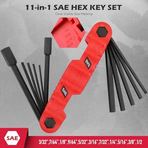 34-Piece Large Folding Hex Key Set, SAE Hex (3/32"-1/2"), Metric Hex (1.5-12mm) & Torx (T9?T55), 3-in-1 Heavy Duty Allen Key Set for Archery, Bike Repair, Furniture & Home Maintenance