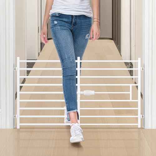 Malier Quick and Easy Setup & Removal Metal Baby Gate for Babies and Pets, 24'' Tall Pressure Mounted Dog Gate for Stairs, 29.5"- 45" Wide Safety Expandable Indoor Dog Gate for Doorway (White, 24''H)