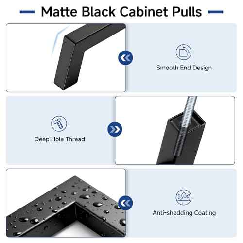 Estmoon 30 Pack Cabinet Handles - Matte Black 5 Inch Cabinet Pulls Square Kitchen Cabinet Handles Stainless Steel Kitchen Pulls Hardware for Cabinets Cupboard and Dresser Drawers, 128 mm Hole Centers