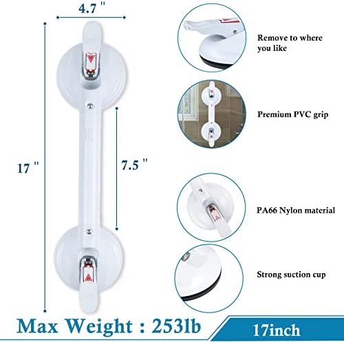 17inch Suction Shower Grab Bar, Portable Shower Handle Bar Suction Grip Bar Bathtub Handle with Strong Hold Suction Cup Fitting and Rapid Release for Bathroom(Max Capacity :253lb）