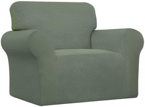 Easy-Going Stretch Chair Sofa Slipcover 1-Piece Couch Sofa Cover Furniture Protector Soft with Elastic Bottom for Kids, Pet. Spandex Jacquard Fabric Small Checks (Chair, Greyish Green)