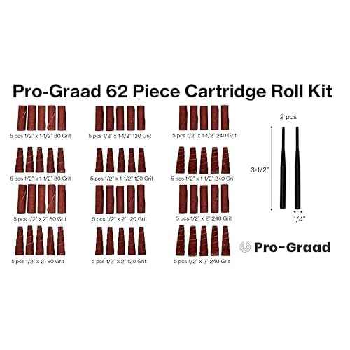 62 Piece Abrasive Sanding Cartridge Spiral Roll Sander Kit, Mini Cone & Cylinder Kit for Metal, Wood, Stainless, Fiberglass, Welds, Engine Porting ? Die Grinder & Rotary Tool Accessories