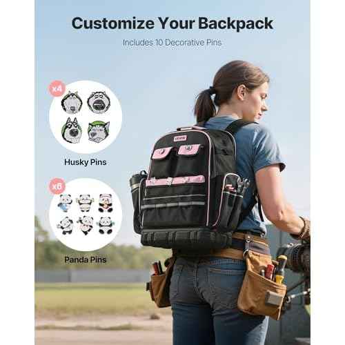 VEVOR Tool Backpack, 56 Pockets, Heavy-duty Tools Storage Organizer Work Bags Backpack with Laptop Compartment & Molded Base, Electrician Jobsite Backpack for Electrician, Repairman, and HVAC Techs