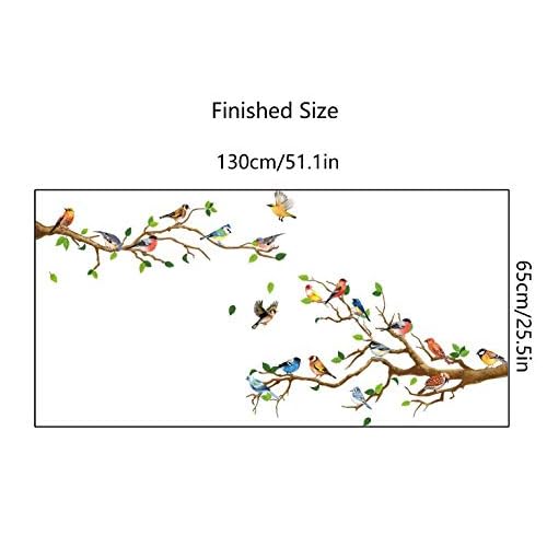 Birds Wall Decal Peel and Stick Decoration - DIY Nature Stickers, Over The Garden Wall, Colorful Humming Birds On Tree Branches
