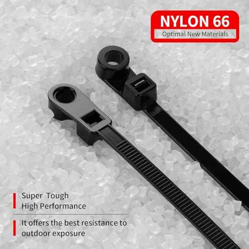 1000 PCS 12 inch Black Zip Ties with Screw Hole 70lbs Mountable head Cable Ties Straps Multipurpose Heavy Duty Nylon Cable Zip Ties with Screw Mounting Hole