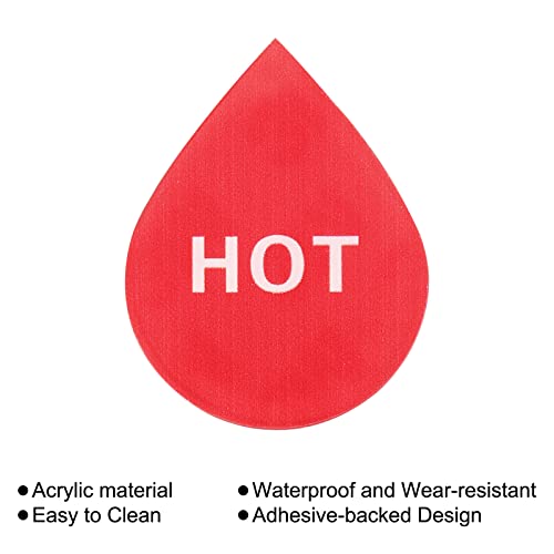 PATIKIL Self Stick Hot/Cold Water Label, 5 Pairs/10 Pack Acrylic Drop Shape Sticker Signs for Faucets Sinks, Red/White, Blue/White