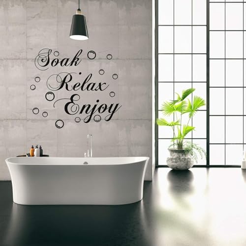 Bathroom Wall Decals Soak Relax Enjoy Stickers,Wall Art Decal Quotes Stickers,Beautiful Art Words Decor for Home Bedroom Living Room (17.7x11.4 inch) Wall Stickers for Murals Room Decor