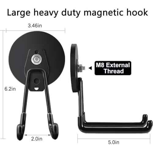 Large Strong Magnetic Hooks,Heavy Duty Magnet Hook, Black Magnetic Garage Hook for Metal Cabinet Pegboard Garage Warehouse Shelve,Heavy Duty Storage Magnetic Utility Hooks (2 Pack)