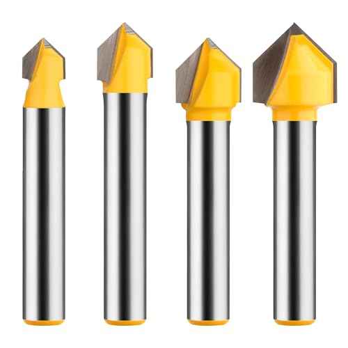90 Degree V Groove Router Bit Set 1/4 Inch Shank, CNC Engraving V Grooving Bit Cutter for Woodworking Carving, Cutting Diameter: 1/4", 5/16", 3/8", 1/2"