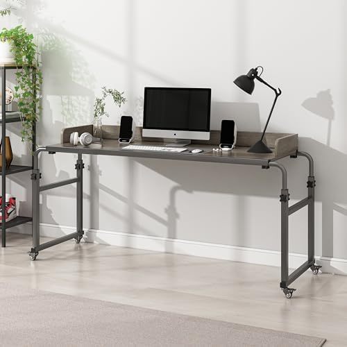 Overbed Table with 360° Wheels, Queen Size Mobile Bed Desk, Recliner Table Over Bed Table Adjustable Height and Length Overbed Table with Heavy Duty Metal Leg for Hospital and Home use