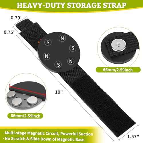 Magnetic Tool Holder with Adjustable Straps - 4Pcs Heavy Duty Garage Hooks for Extension Cord, Hose, Power Tools 2.59 INCH, No Scratch Design, RV/Boat/Workshop (4, 2.59''Magnet)