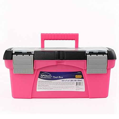 Apollo Tools Set of 3 Pink Stackable Tool Boxes with Top Compartment and Removable Trays for Crafts, Tool Storage - Pink Ribbon - DT5005P