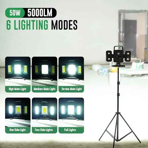 50W 5000LM Rechargeable Work Light, 3-in-1 Magnetic Work Light with Detachable 2 Floodlights, 9 Modes, Foldable&360¡Æ Rotatable IP65 Portable LED Worklight with Hooks for Jobsite Garage Car Repairing