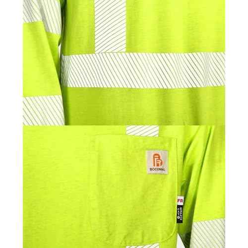 BOCOMAL FR Tee Shirts High Visibility/Hi Vis Flame Resistant/Fire Retardant Shirt 7oz Reflective Men's Safety Shirts