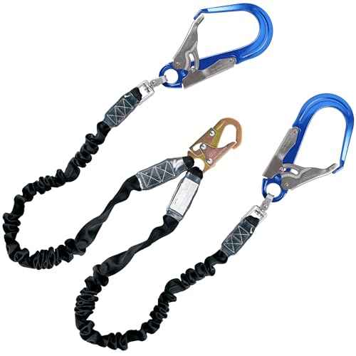 6ft Safety Lanyard Double Leg Internal Shock Absorbing Safety Fall Protection Lanyard with Rope Harness Safety Lanyard Dual Rebar & Snap Hook Roofer Fall Protection Equipment£¨Aluminium Alloy£©