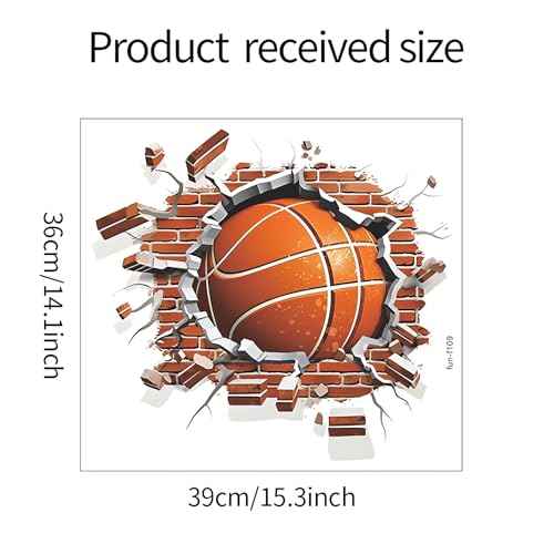 Broken Wall Basketball Wall Stickers, sacinora 3D Sport Wall Decals Brickyard Removable Vinyl Peel and Stick for Kids Teens Boys Bedroom Nursery Playroom Art Home Decorations